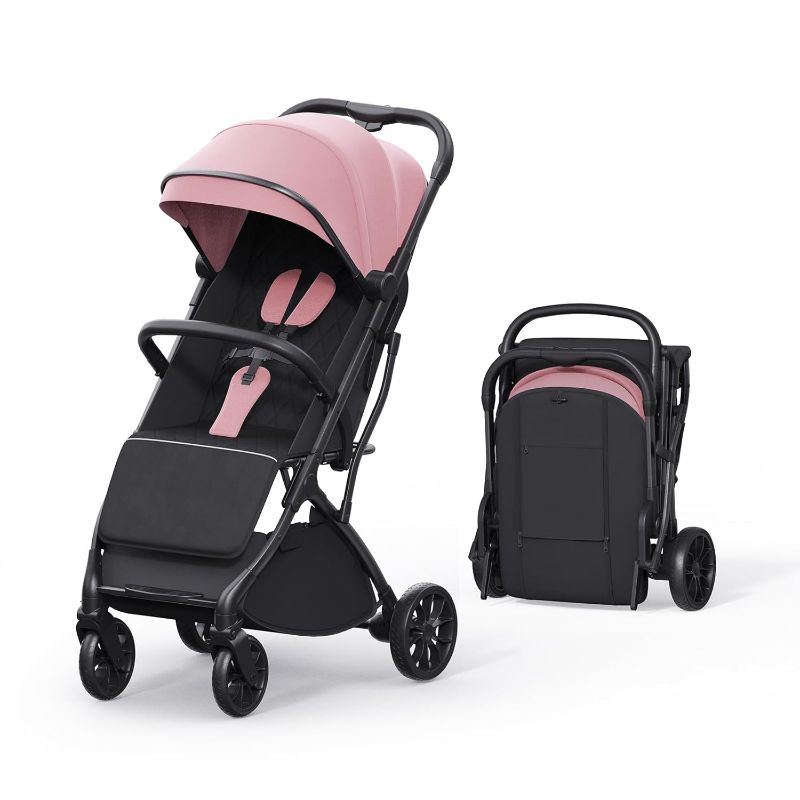 Photo 1 of Baby Travel Stroller, Compact & Airplane-Friendly, Lightweight Infant/Toddler Stroller w Telescoping Handle, Cup Holder & Storage Pocket, One-Hand Easy Fold, Near Flat Recline Seat, TR18, Pink
