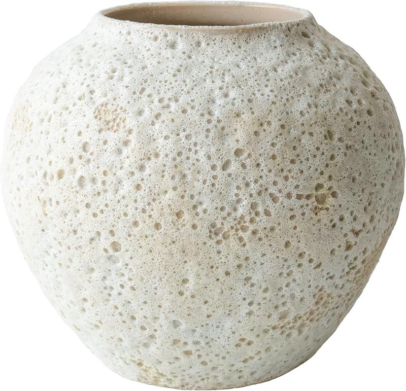 Photo 1 of White Ceramic Vase Flower Vase, Big Textured Round Vase for Centerpieces, Kitchen, Living Room, Bedroom Decor Gifts (8" x 8.5" x 8.5")