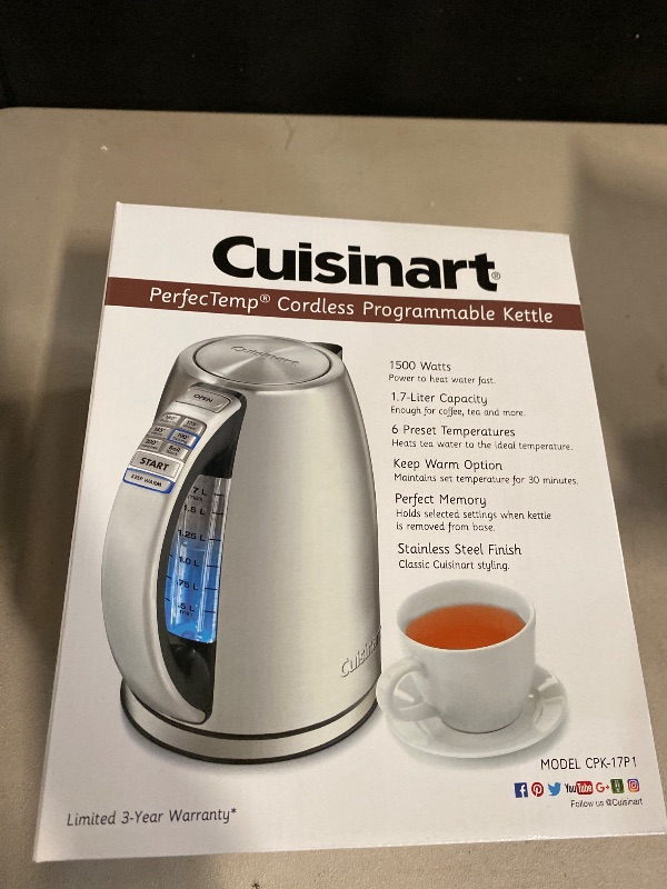 Photo 1 of Cuisinart 1.7-Liter Stainless Steel Cordless Electric Kettle with 6 Preset Temperatures