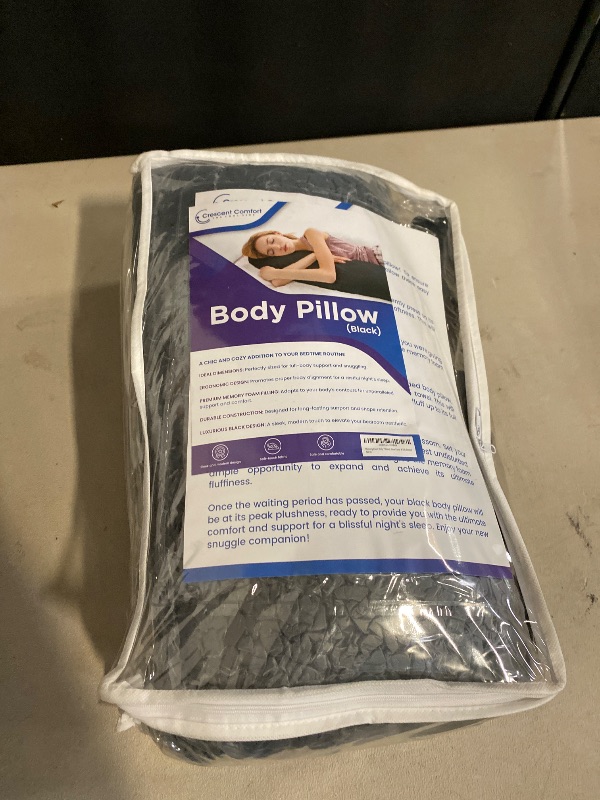 Photo 1 of Crescent Comfort Full Body Pillow for Adults (Black, 20 x 54 Inch) - Large Body Pillow Insert with Pillowcase for Back & Side Sleepers, Black Silk Body Pillow Cover & Silk Bonnet