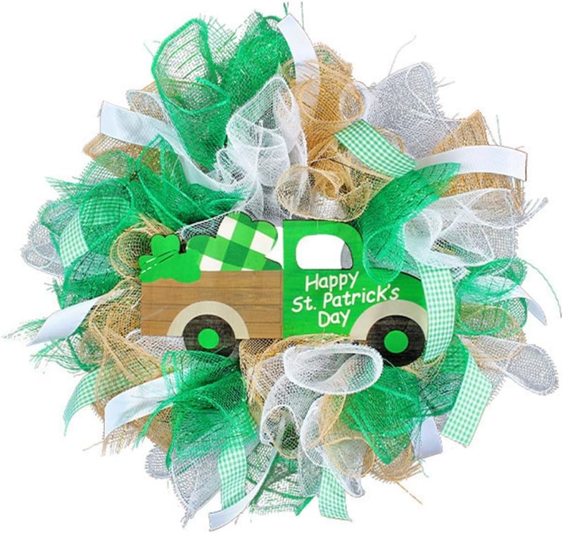 Photo 1 of St. Patrick's Day Wreath Shamrock, Irish Wreath Decor St. Patrick's Door Decorations Welcome Sign Home Handcrafted Flower School Small Farmhouse Reef Grapevine Burlap Outdoor Summer