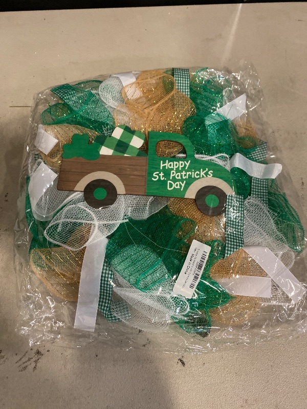 Photo 1 of St. Patrick's Day Wreath Shamrock, Irish Wreath Decor St. Patrick's Door Decorations Welcome Sign Home Handcrafted Flower School Small Farmhouse Reef Grapevine Burlap Outdoor Summer