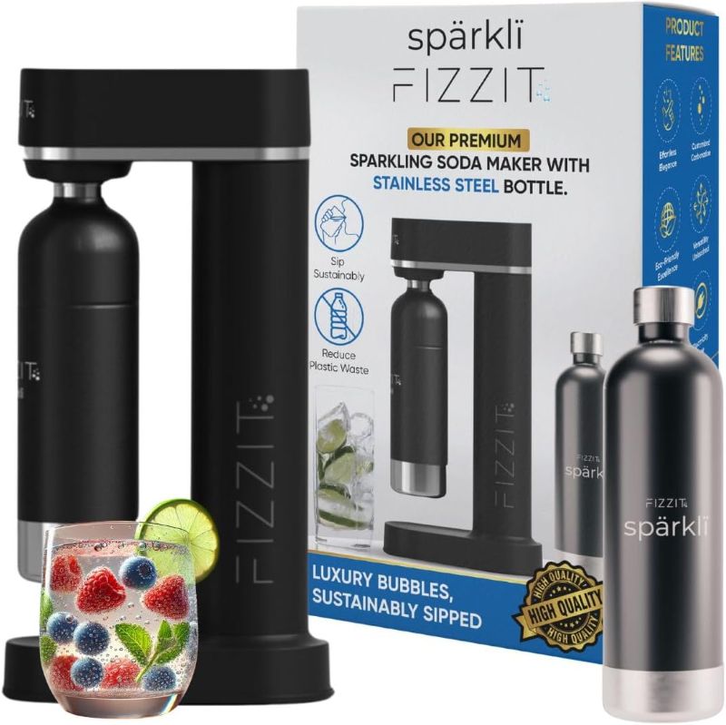 Photo 1 of Fizzit Spärklï Carbonated Water Soda Maker with Stainless Steel Bottle Included,Dishwasher Safe (Sparkli-Black)