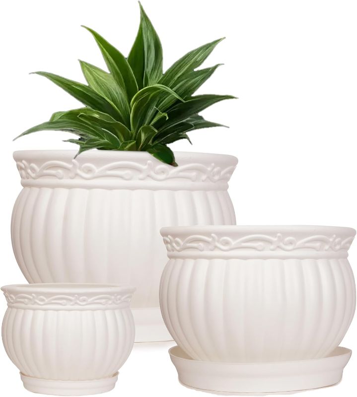 Photo 1 of Indoor and Outdoor Unique Design Flower Pot with Bottom Tray Plastic Planter Pot Best for Home/Office/Garden Decor - Multicolor (5 Inch, 8 Inch and 12 Inch)