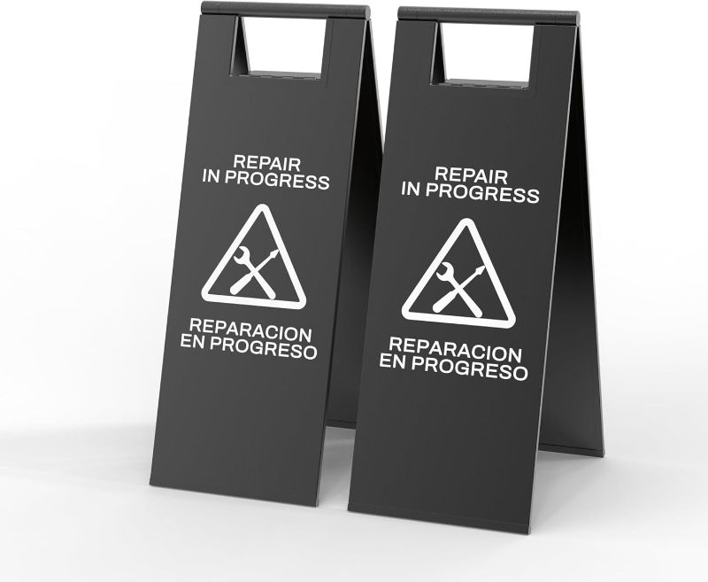 Photo 1 of Stainless Steel Repair In Progress Sign Portable Foldable Sign 2-Pack (Black)