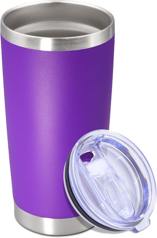 Photo 1 of 20 oz Tumbler with lid Double Wall Vacuum Insulated Tumblers Stainless Steel Coffee Mug Travel Coffee Tumbler Powder Coated Tumbler Cup Keep Hot&Cold - (PurPle 1 Pack)