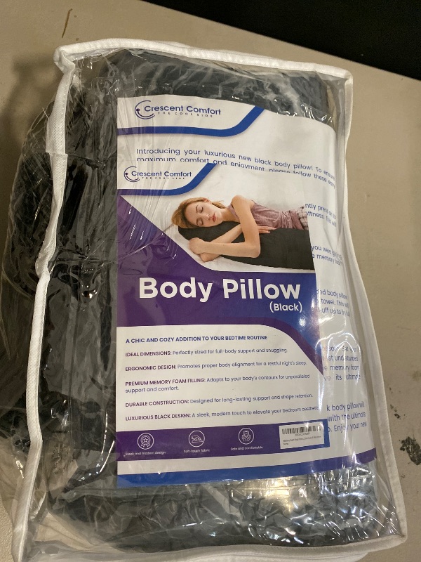 Photo 1 of Crescent Comfort Full Body Pillow for Adults (Black, 20 x 54 Inch) - Large Body Pillow Insert with Pillowcase for Back & Side Sleepers, Black Silk Body Pillow Cover & Silk Bonnet