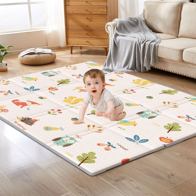 Photo 1 of Baby Play Mat, 50 x 50 Inch Play Mat Perfect for Use Baby Playpen, Foldable Baby Foam Playmat for Floor, Portable Waterproof Activity PlayMats for Babies, Infants and Toddlers