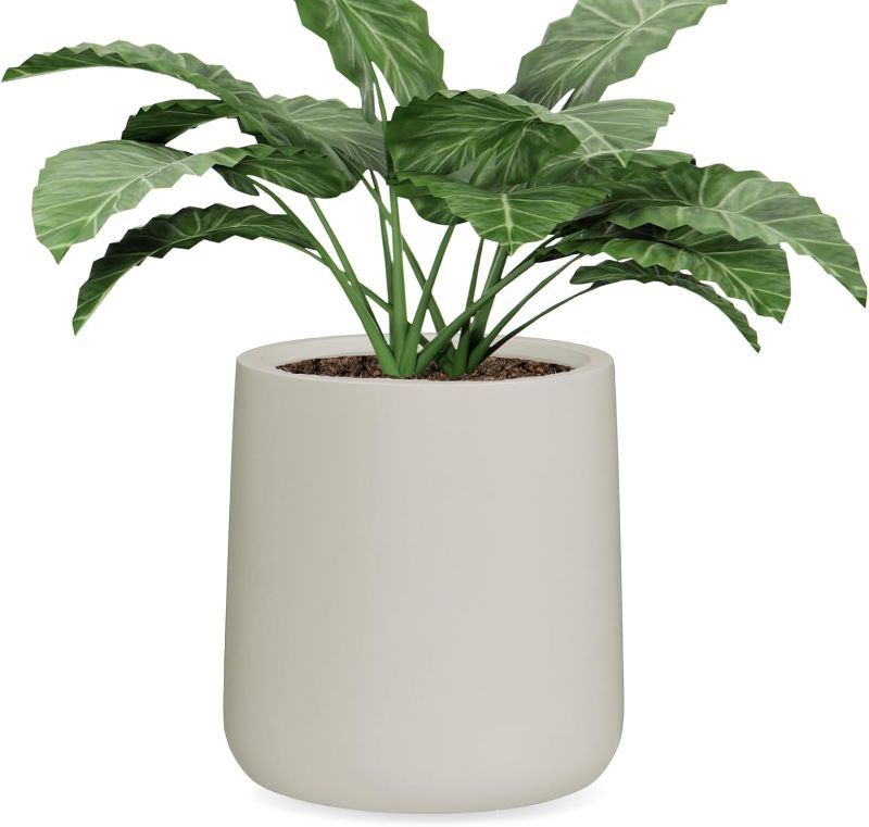 Photo 1 of Conico 14" H x 13.7" D Fiberstone Premium Medium Plant Pot, (Taupe), 10.6" Pot Opening, Planters with Drainage Hole for Indoor and Outdoor Use, 5 Year Guarantee, Included Extra Coco Mats