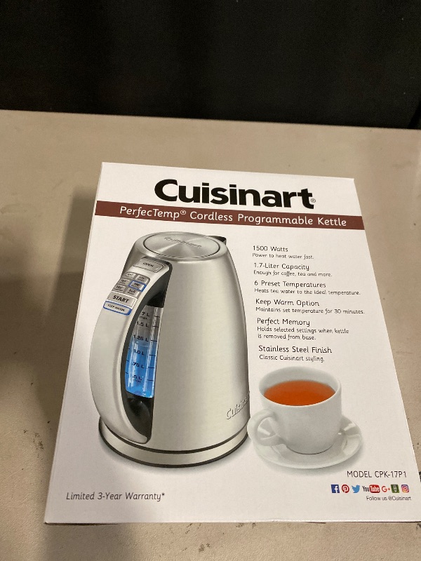 Photo 1 of Cuisinart 1.7-Liter Stainless Steel Cordless Electric Kettle with 6 Preset Temperatures