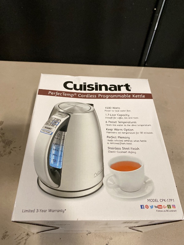 Photo 1 of Cuisinart 1.7-Liter Stainless Steel Cordless Electric Kettle with 6 Preset Temperatures