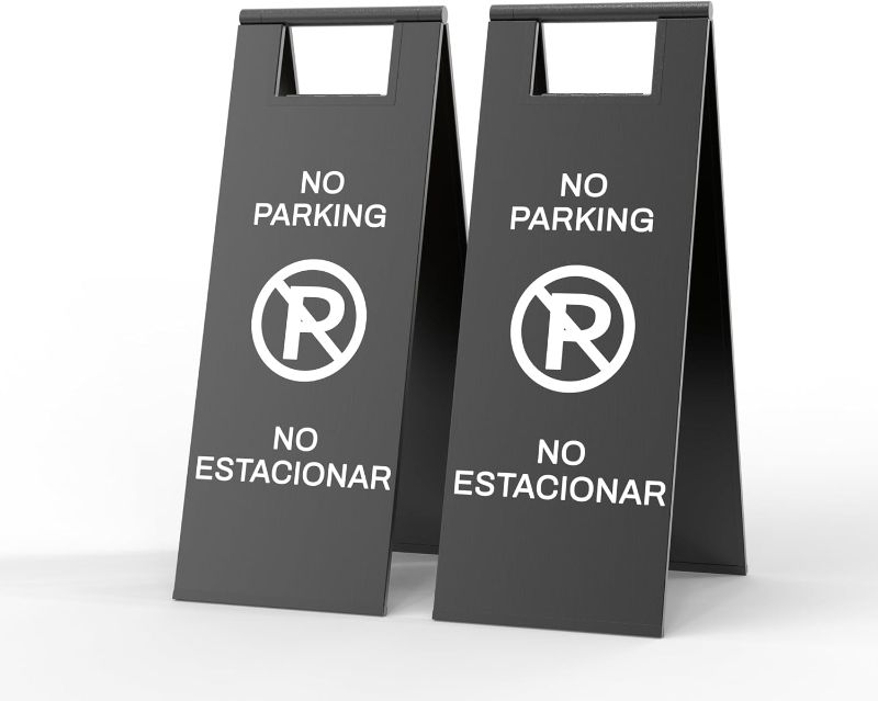 Photo 1 of Stainless Steel No Parking Sign Portable Foldable Handle 2-Pack (Black)