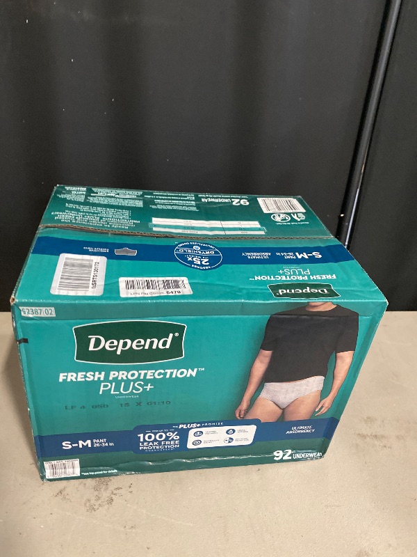 Photo 1 of Size S/M - Depend Protection Plus Ultimate Max Absorbency 3-in-1 SureFit Flexible Underwear for Men:92 count, S-M