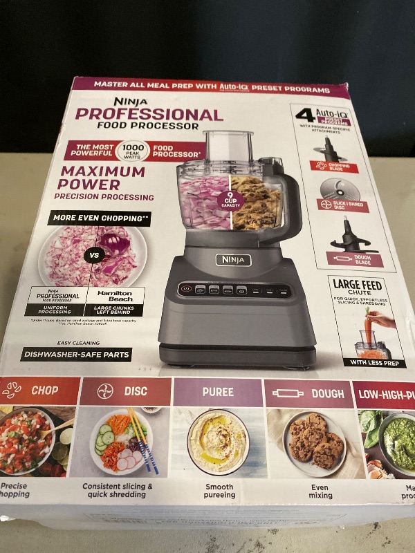 Photo 1 of Ninja Food Processor, Professional Plus, 1000 Peak Watts, 4 Functions for Chopping, Slicing, Purees & Dough with 9-Cup Processor Bowl, 3 Blades, Food Chute & Pusher, Silver, BN601