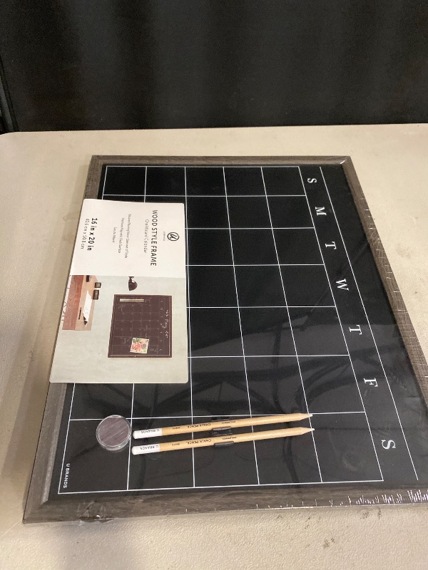 Photo 1 of U Brands Magnetic Chalk Calendar Board, 20"x16", Rustic Wood Style Frame, includes Chalk Pencils and Magnet