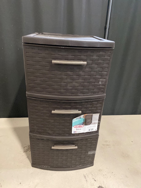 Photo 1 of STERILITE 26306P02 Storage Tower, 3 Drawer, Espresso Weave, 15 x 12-5/8 x 24-in. - Quantity 2