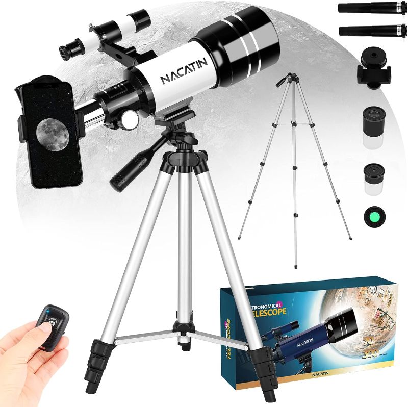 Photo 1 of Telescope for Adults & Kids - NACATIN 70mm Aperture (15X-150X) Portable Refractor Telescopes for Astronomy Beginners, 300mm Professional Travel Telescope with A Smartphone Adapter& A Wireless Remote
