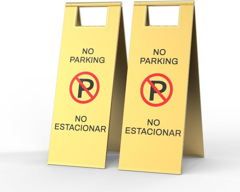Photo 1 of Stainless Steel No Parking Sign Portable Foldable Handle 2-Pack (Gold)