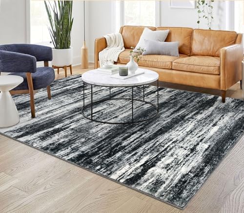 Photo 1 of KOZYFLY Area Rug 6x9 Modern Ombre Rugs for Living Room, Washable Large Rugs Non-Slip Soft Striped Rug for Bedroom, Black Navy Blue Grey Abstract Carpet for Laundry/Kid Room