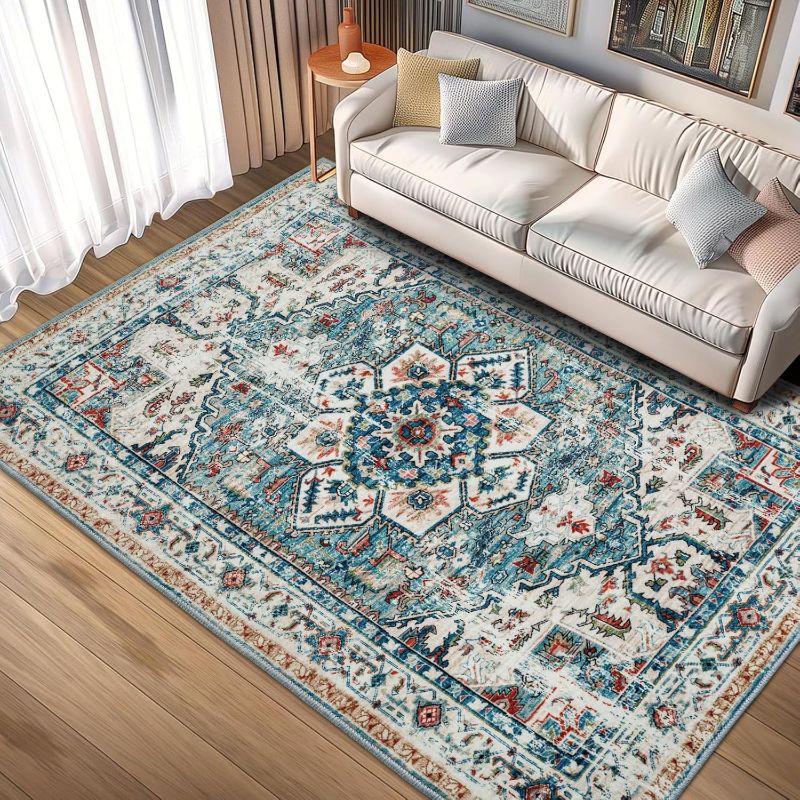 Photo 1 of Area Rugs 9x12 Rug for Living Room, Washable Rugs 9x12, Non Slip Water Repellent Floor Carpet, Low Pile Soft Vintage Rug for Bedroom Dining Room Indoor