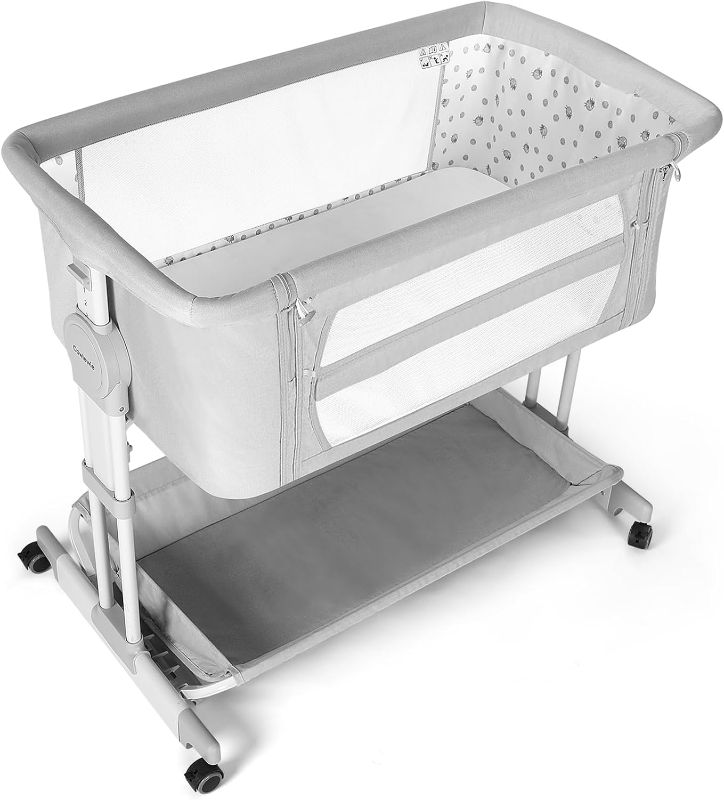 Photo 1 of Cowiewie Bassinet Bedside Sleeper, Rocking Bassinet for Baby with 4 Wheels & 7 Adjustable Height, 360° All-Round Breathable Mesh Sides Bedside Crib, 2025 New
