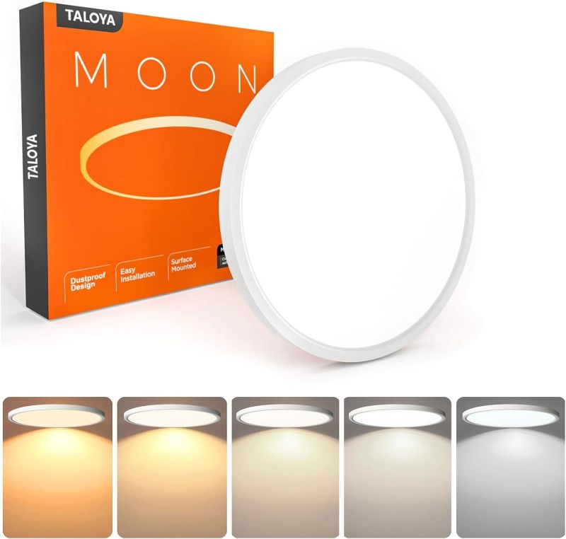 Photo 1 of TALOYA Flush Mount 12 Inch Ceiling Light (Milk White Shell), 20W Surface Mount LED Light Fixture for Bedroom Kitchen,5 Color Temperatures in One,0.94 Inch Thickness Round