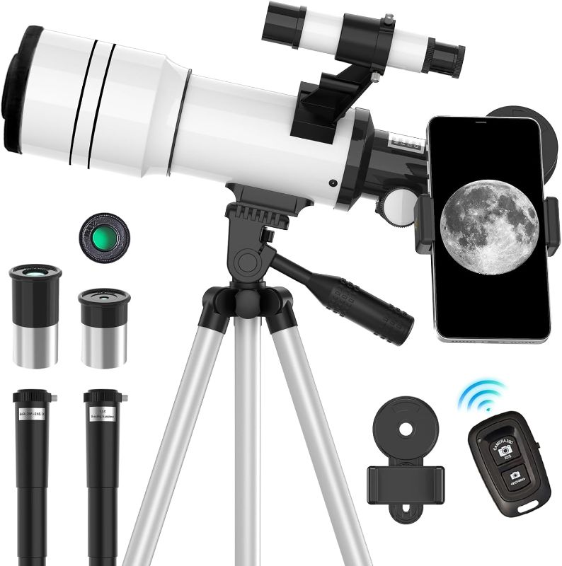 Photo 1 of ToyerBee Telescope for Adults & Kids, 70mm Aperture Astronomical Refractor Telescopes for Astronomy Beginners (15X-150X), 300mm Portable Telescope with an Phone Adapter & A Wireless Remote