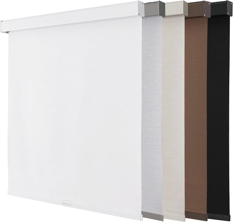 Photo 1 of Joydeco 100% Blackout Roller Shades Cordless Blinds for Windows, Free-Stop Shades, UV Protection, Natural Woven Blinds for Home and Office, Light-Proof Aluminum Cover (35" W x 75" H, White)