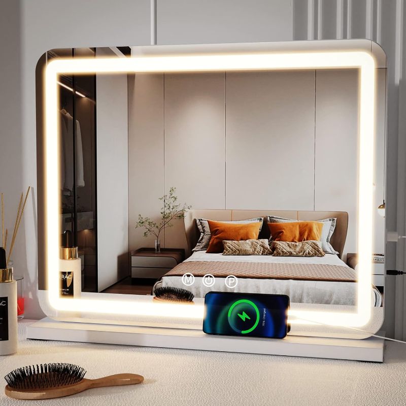 Photo 1 of ZL ZELing Vanity Mirror with Lights, 23 Inch Large Makeup Mirror with LED Lights, Smart Touch Dimmable 3-Color Light, Memory Function, USB Charging Port, and Magnifying Glass