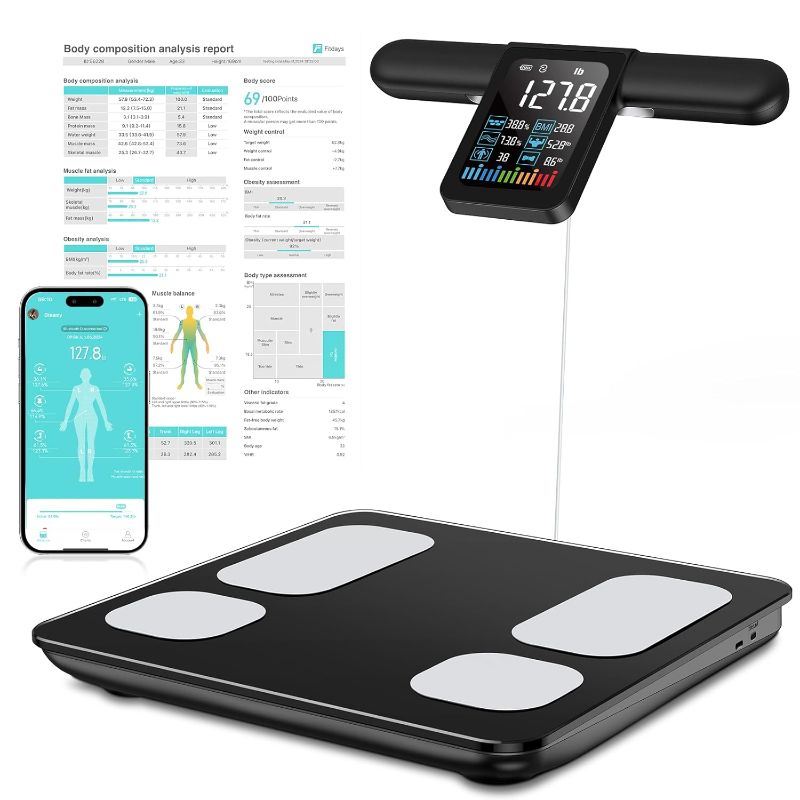 Photo 1 of 8 Electrode Smart Body Fat Scale with BMI, Body Fat, Muscle Mass, 28 Body Composition Metrics, Rechargeable High Precision Scale with Color VA Display for Home & Fitness