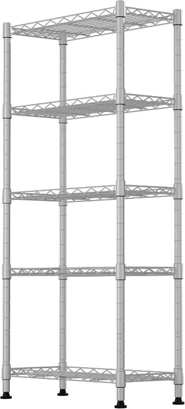 Photo 1 of GIOTORENT 5-Wire Garage Shelving Storage Shelves, Kitchen Storage Adjustable Shelf, Metal Shelves 500Lbs Capacity 21" L x 11.8" W x 53.8" H for Laundry Bathroom Pantry Closet, Grey