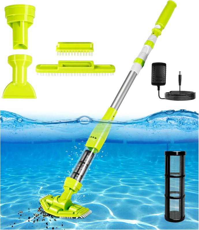 Photo 1 of 4-in-1 Handheld Pool Vacuum Cordless, 4000mAh Rechargeable Hot Tub Vacuum Spa with Telescopic Pole, Above Ground Pool Vacuum Cleaner, Suction Improved 30% Spa Wand Deep Cleaning for Debris