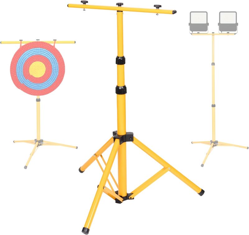 Photo 1 of Archery Target Stand, Adjustable Foldable Metal Bow and Arrow Target Tripod Stand Hanging Traditional Straw & Foam Archery Targets & Work Light for Shooting Range Backyard
