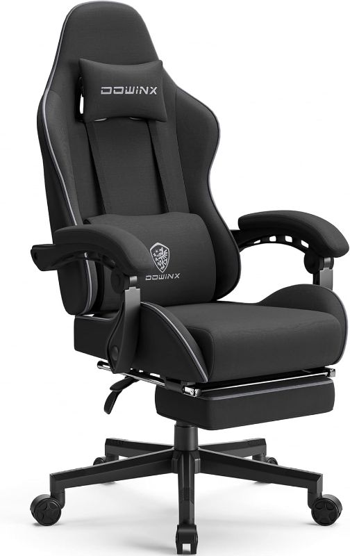 Photo 1 of Dowinx Gaming Chair Fabric with Pocket Spring Cushion, Massage Game Chair Cloth with Headrest, Ergonomic Computer Chair with Footrest 290LBS, Black