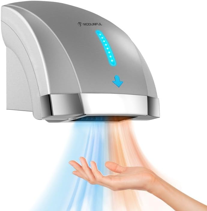 Photo 1 of modunful Hand Dryers for Bathrooms Commercial, Electric Hand Dryer Touchless, Extra Quiet Low Noise(40db), Wall Mounted Type(1600W) (Silver)