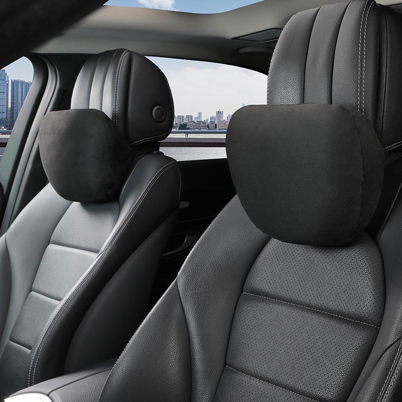 Photo 1 of Car Neck Pillow for headrests, Superfiber Suede Support Head Pillows,Plant-Based Polyester,11.8x7.5 refillable&Multiple&Adjustable Drive Vehicle Cushion Seats(Black Color,Neck Pillow 2pcs)