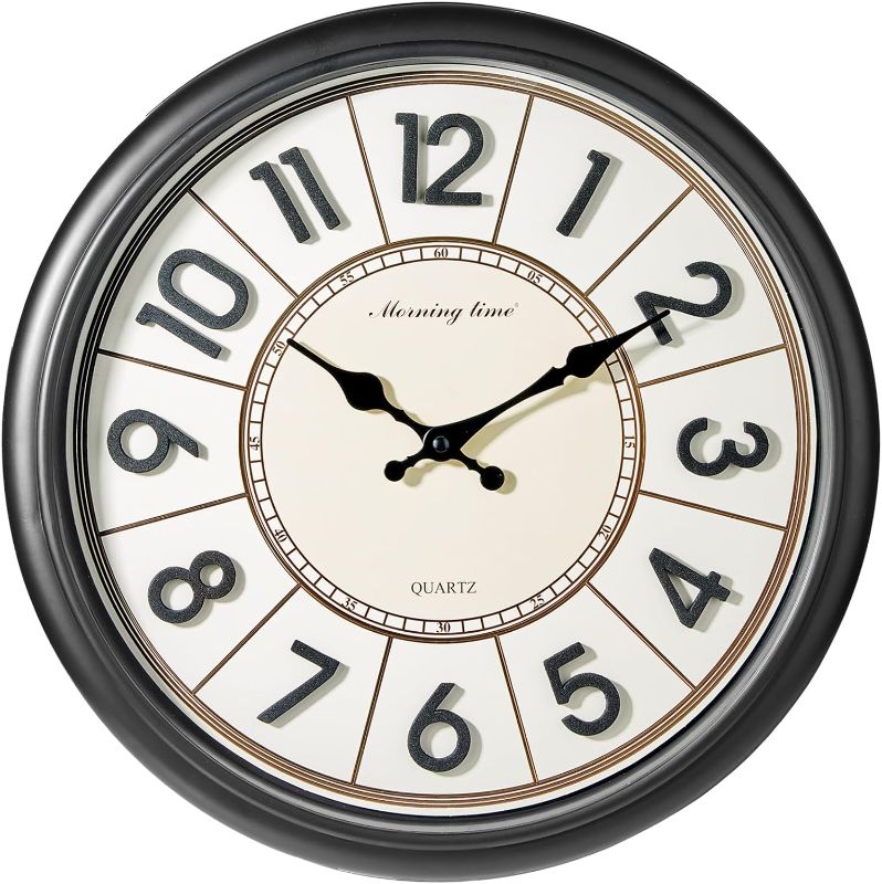 Photo 1 of 16 Inch Wall Clock, Round with 3D Numerals, Large Clock Wall Decor, Battery Operated, Modern Decor for Home, Office, and Living Room