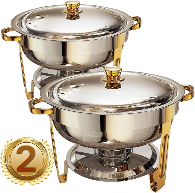Photo 1 of Chafing Dishes for Buffet 2Pack, 6QT Round Chafing Dish Buffet Set Stainless Steel Buffet Food Warmers Sets for Catering Events Parties Dinners with Complete Set,Gold and Silver
