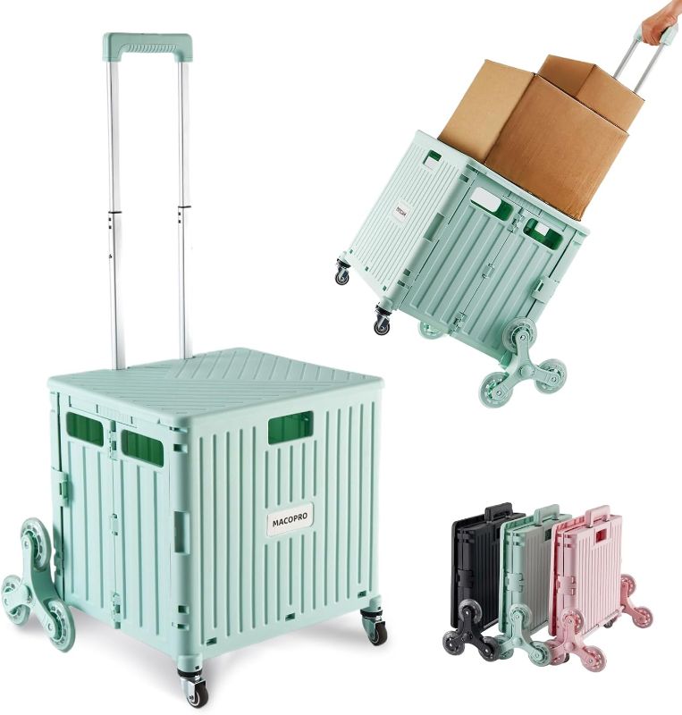 Photo 1 of Foldable Utility Cart with Stair Climbing Wheels, Collapsible Rolling Crate with Telescoping Handle, Shopping Trolle Handcart Grocery Book File Tool Art Supplies Teacher Storage Basket