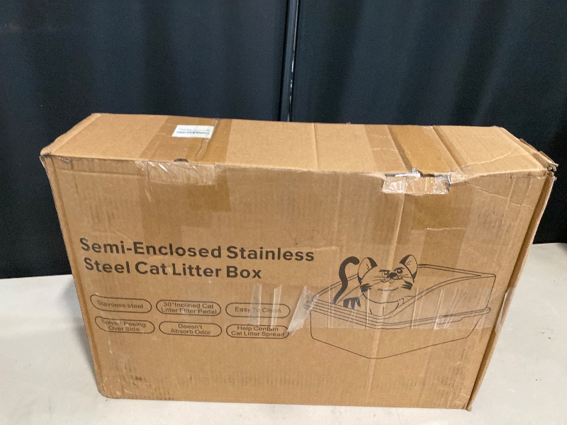 Photo 1 of FURTIME Stainless Steel Litter Box with Lid, XL Metal Cat Litter Box for Big Cats, Extra Large Box High Sided, Non-Sticky, Easy to Clean, Anti-Urine Leakage, Include Metal Litter Scoop