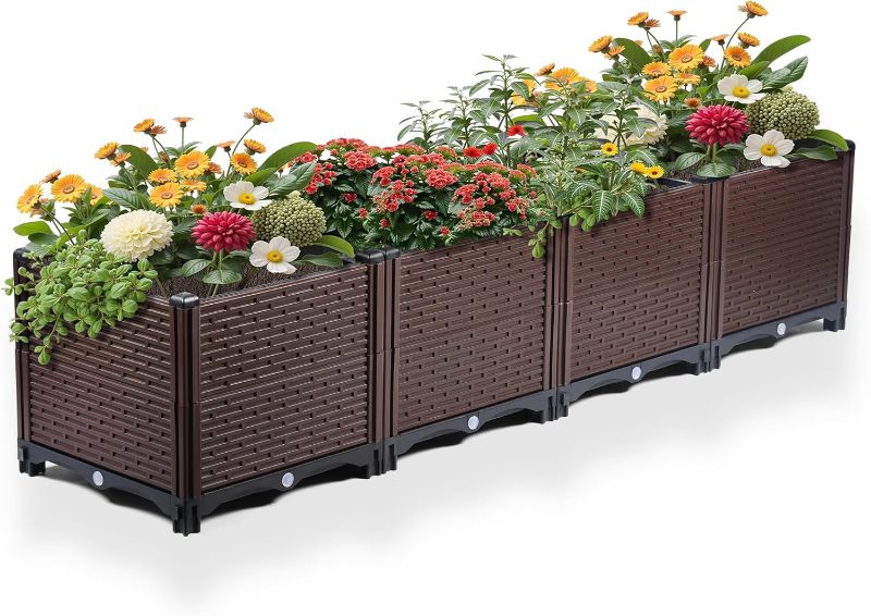 Photo 1 of 63x15x12.6in Garden Beds Outdoor, Polypropylene Planter Boxes Outdoor for Vegetables, Flowers, Herbs, Garden Box with Drain Outlet, Heat and Frost Resistance Planters, 440lb Capacity