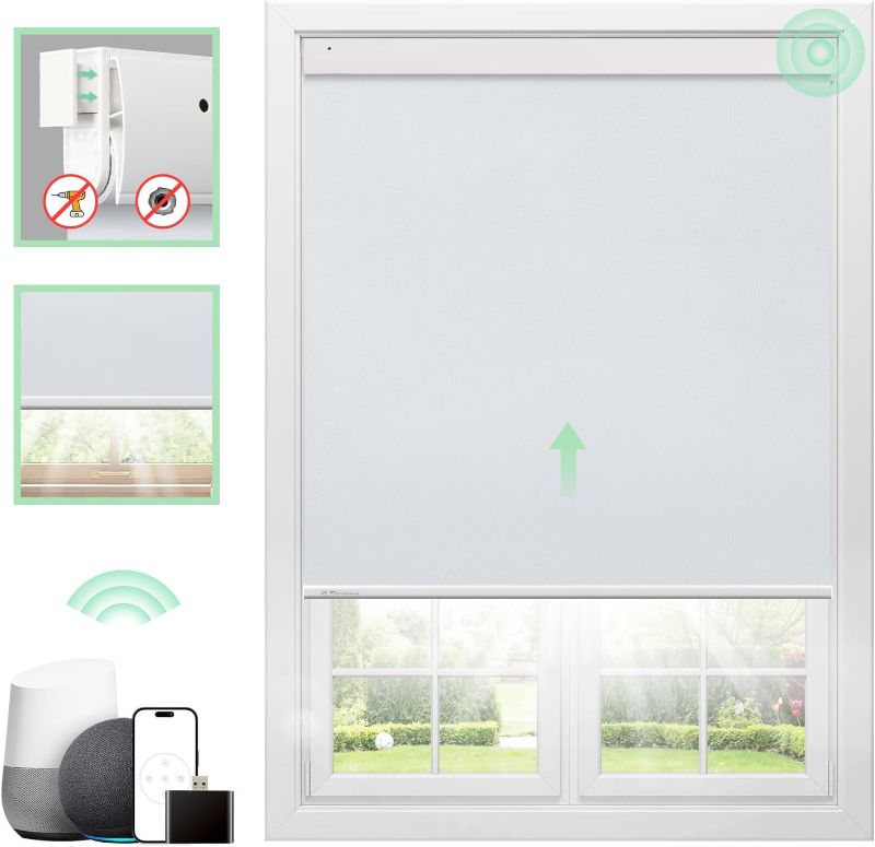 Photo 1 of Motorized 100% Blackout Roller Window Shades?Cordless No Drill Easy to Install? Customized Size Fabric Material Automatic Electric Blinds Remote Control Smart Alexa Privacy White 23" W x 72H