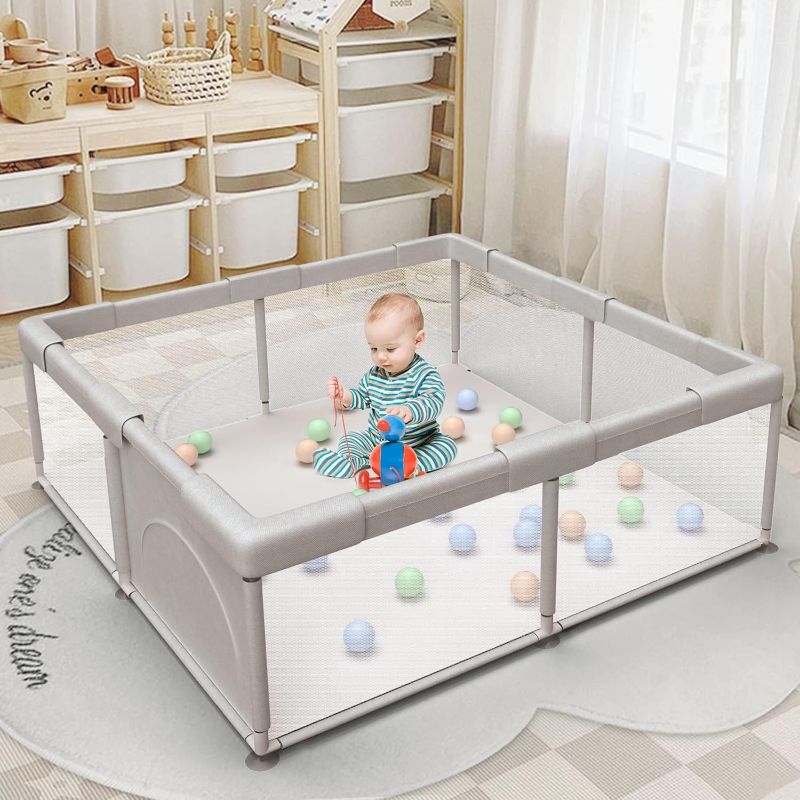 Photo 1 of Baby Playpen Play Pens for Babies and Toddlers Play Yards for Indoor & Outdoor with Breathable Mesh Anti-Fall Playpen Grey