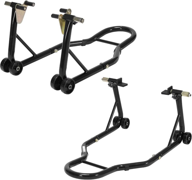 Photo 1 of Universal Motorcycle Front and Rear Combo Wheel Lift Paddock Stand with 4 Caster Wheels and U & L Type Adapters 882Lbs Capacity Black