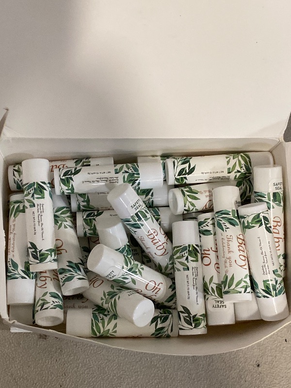 Photo 1 of DMSKY 60 Pcs Baby Shower Favors, Lip Balms Bulk Gift for Guests, Boys Girls Games Neutral Gender Reveal Favors, Baby Shower Birthday Party Supplies Basket Gift Stuffers