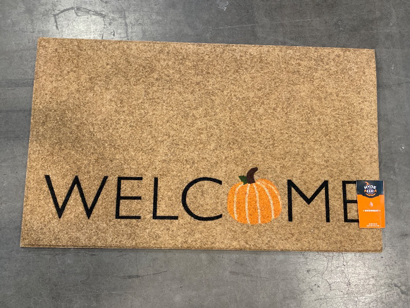 Photo 1 of 16x26 Halloween Welcome Faux Coir Doormat Natural/Orange - Hyde and EEK! Boutique: Outdoor Front Mat, Low Pile