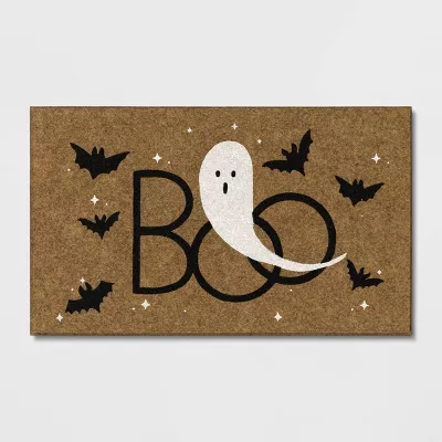 Photo 1 of 18x30" Boo Ghost /Bat Faux Coir Doormat Black/White