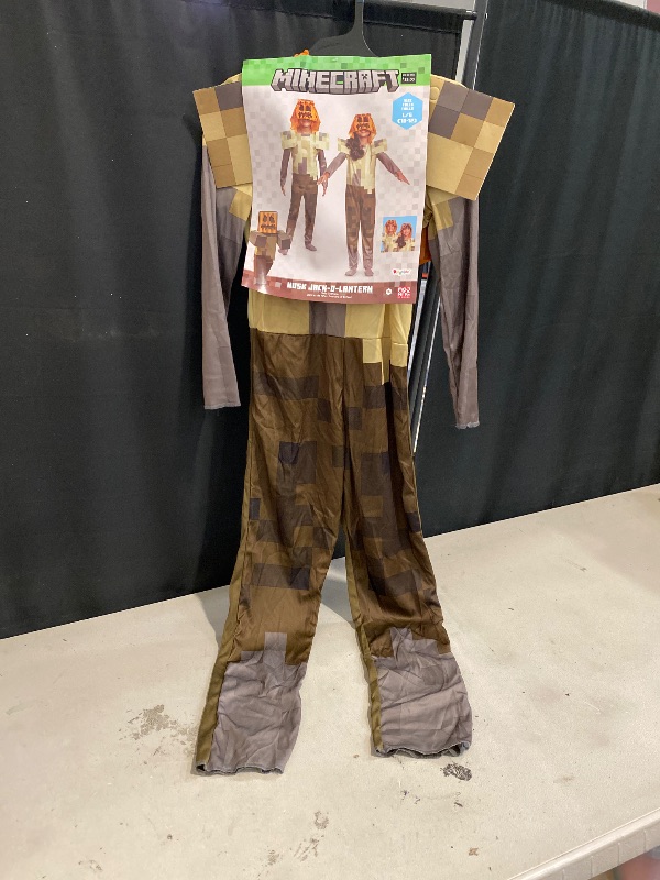 Photo 1 of Large - Size 10-12, Kids Classic Minecraft Husk Jack-O-lantern Hooded Jumpsuit Costume,