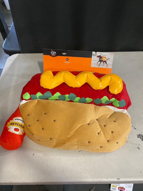 Photo 1 of size XL Halloween Full Body Hot Dog Dog Costume with Ketchup Toy - Hyde and EEK