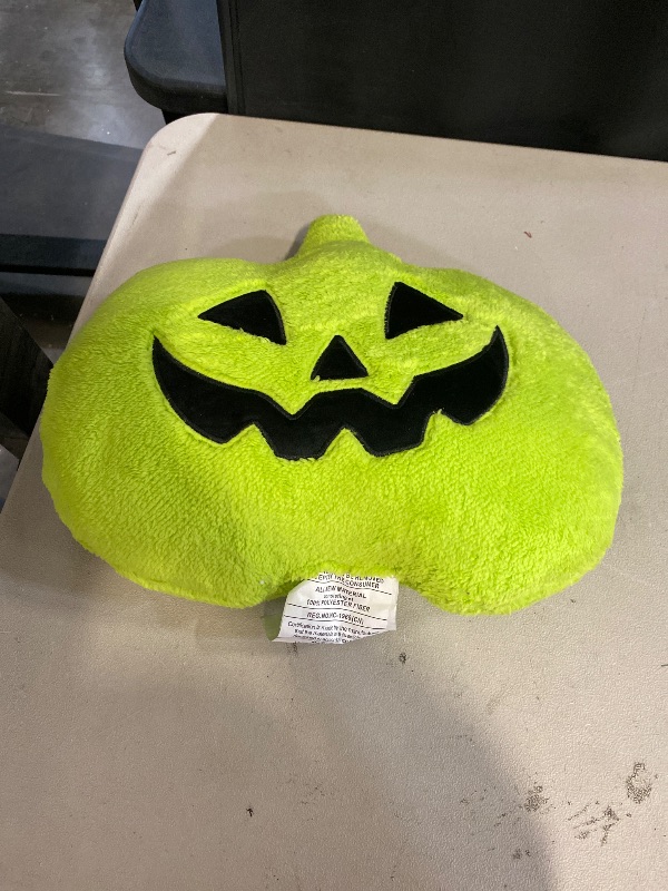 Photo 1 of Pumpkin Shaped Halloween Faux Shearling Pillow Green - Hyde and EEK